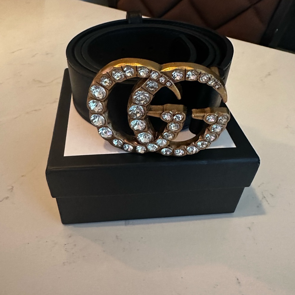 Gucci Black and Gold Belt with Signature Double G Buckle